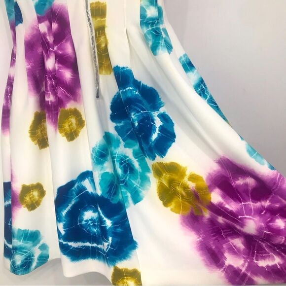 Calvin Klein White Multicolored Tie Dye Circle Print Sleeveless A Line Dress - Picture 11 of 16